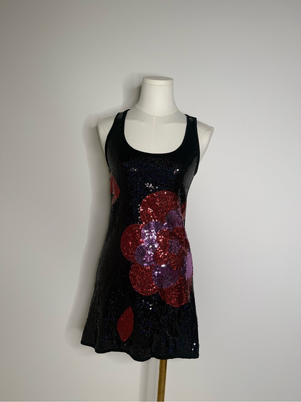 Forever 21 Black Sequin Mini Dress with Red & Purple Floral Accents